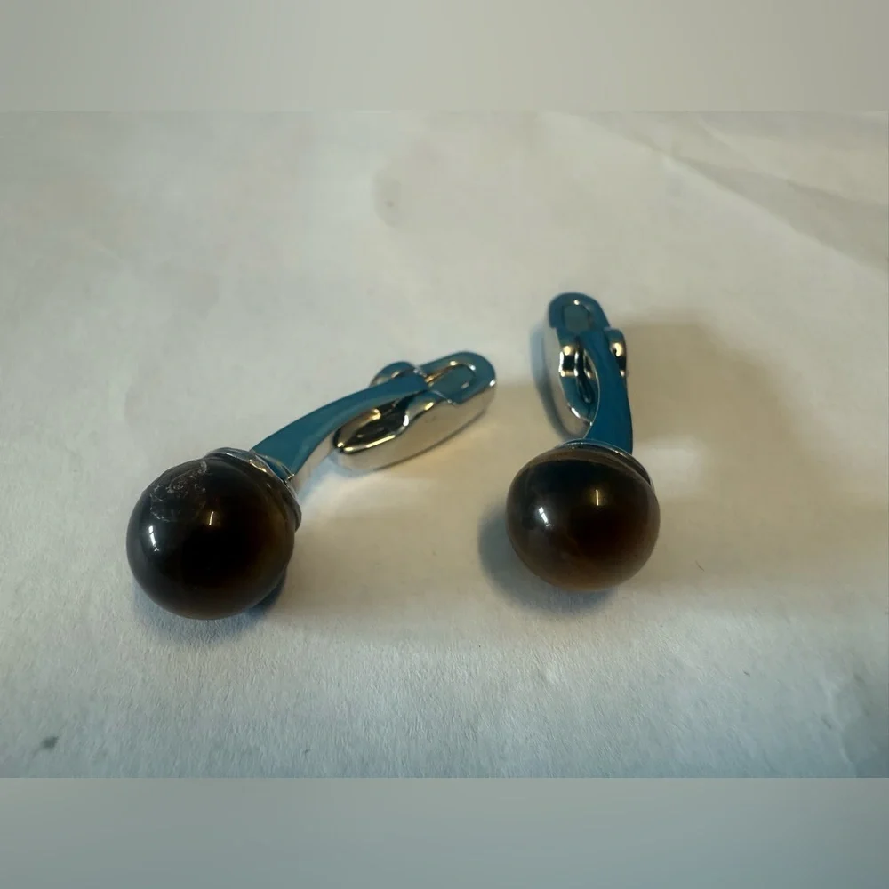 Jos A Banks Elegant Silver and Brown Cufflinks EA043